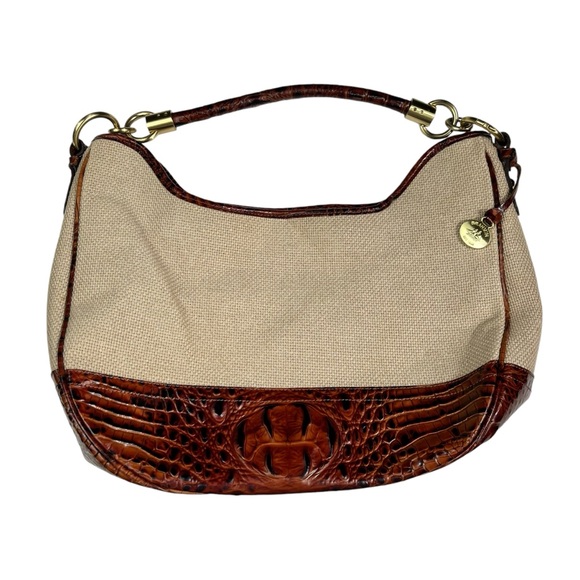 Brahmin Handbags - Brahmin Duxbury Peacan Harbor Canvas & Croc Leather Shoulder Bag Magnet Top